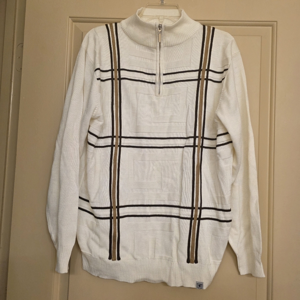 NWT Quarter Zip Mens Size M Stacy Adams knit mock neck sweater geometric plaid